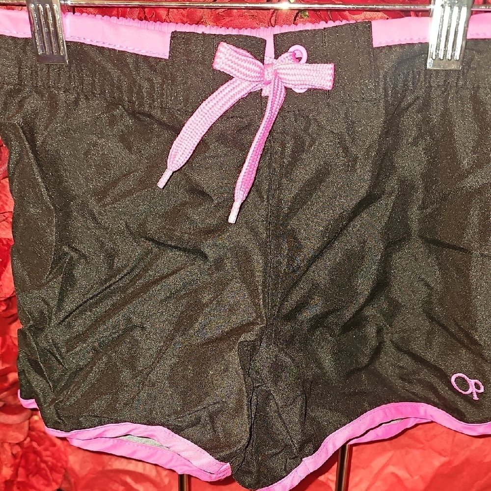 OP Girls Athletic Shorts Black and Pink Elastic Waistband Size Small 6/6X